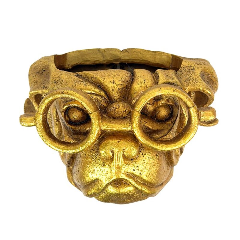 Bulldog Wall Planter Antique Gold Resin Hanging Pot 8 Inch Wide Dog Decor
